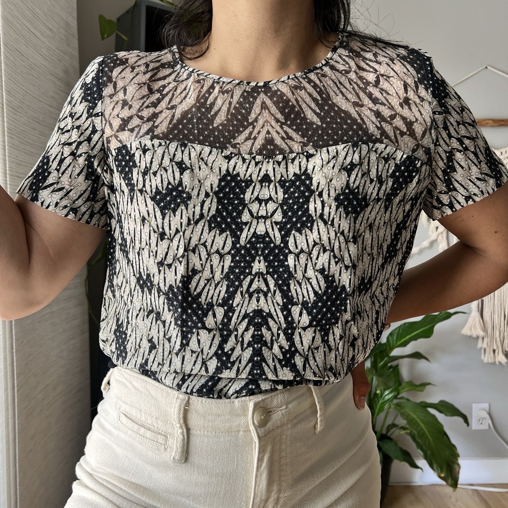 Diane Von Furstenberg Top Silk Angela Tee Black Panther Lace Shirt Size 10 Work